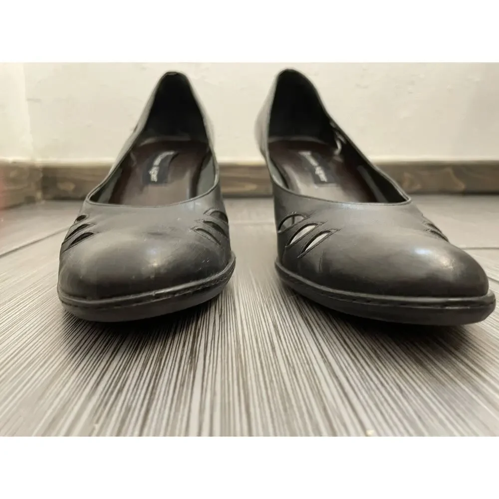 Etienne Aigner Ville Vintage Black Leather Pumps Cutout Design Block Heel 10M - Picture 6 of 16
